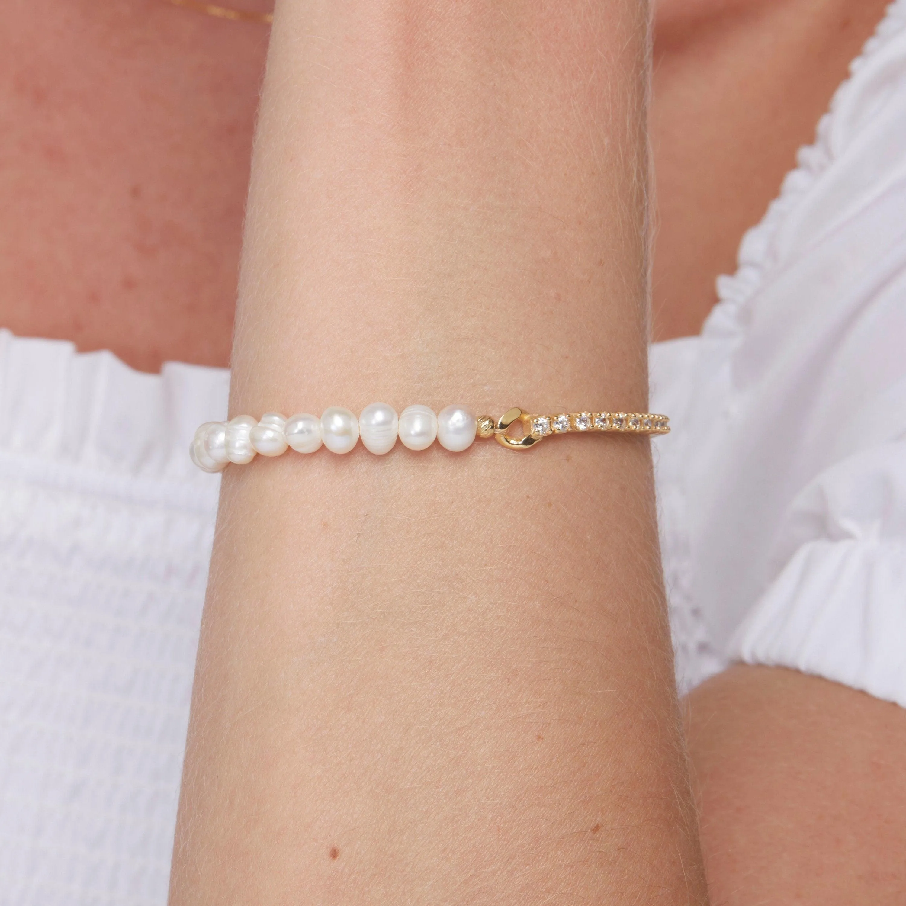 Dainty Freshwater Pearl Tennis Bracelet - 18K Gold Vermeil
