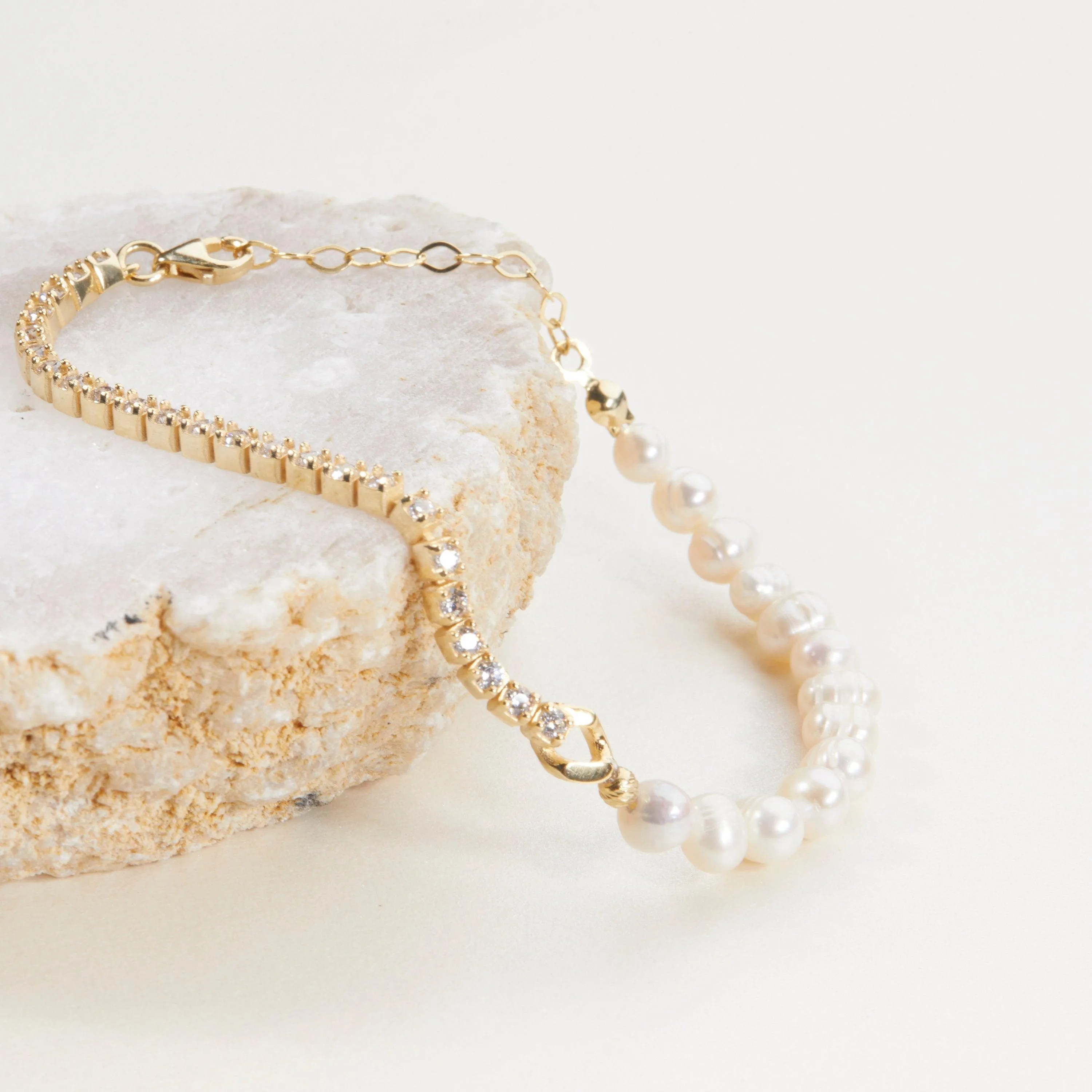Dainty Freshwater Pearl Tennis Bracelet - 18K Gold Vermeil