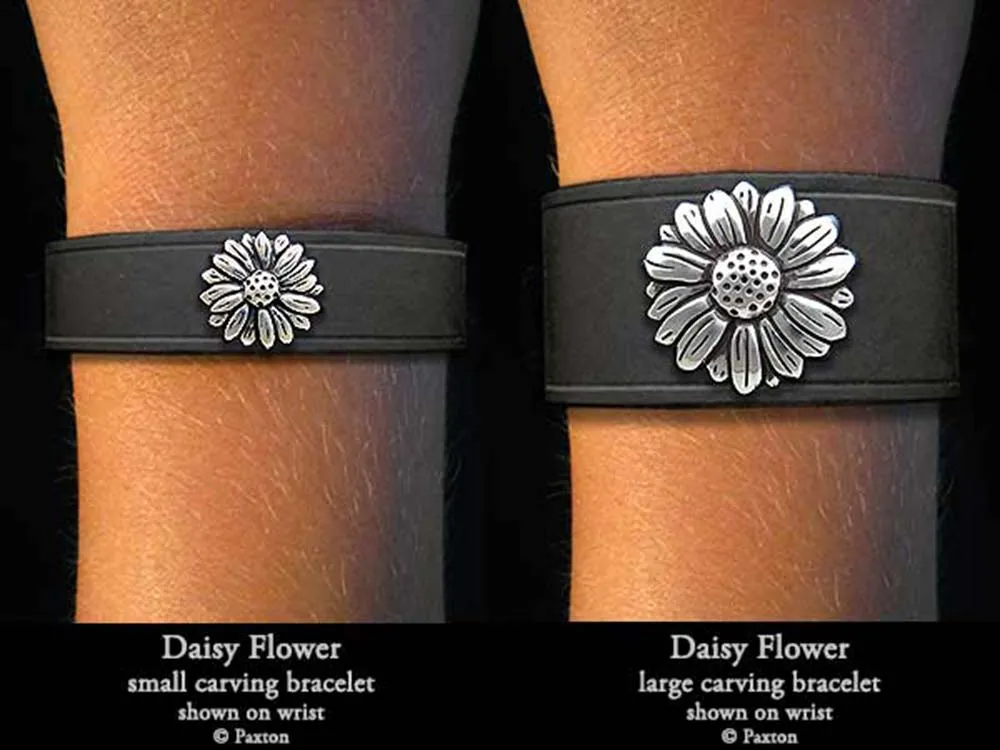 Daisy Flower Bracelet Sterling Silver on Genuine Leather