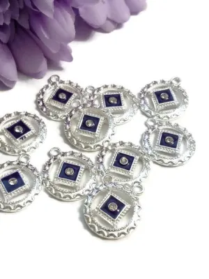 Dark Purple NA Enamel With Clear Crystal Pendant Charms - Narcotics Anonymous
