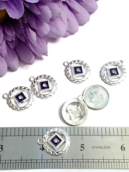 Dark Purple NA Enamel With Clear Crystal Pendant Charms - Narcotics Anonymous