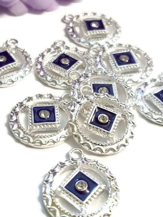 Dark Purple NA Enamel With Clear Crystal Pendant Charms - Narcotics Anonymous