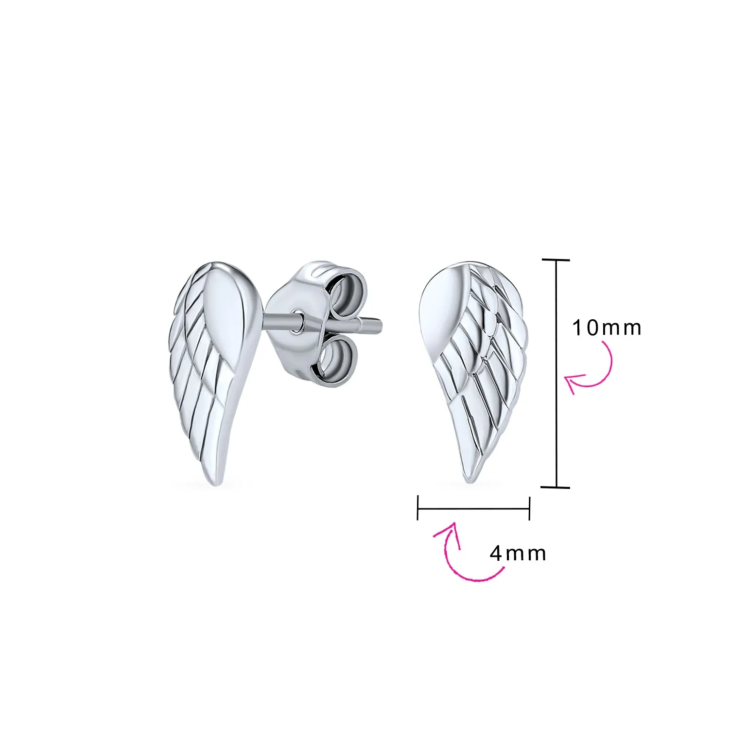 Delicate Guardian Angel Wing Feather Stud Earrings Sterling Silver for Cartilage