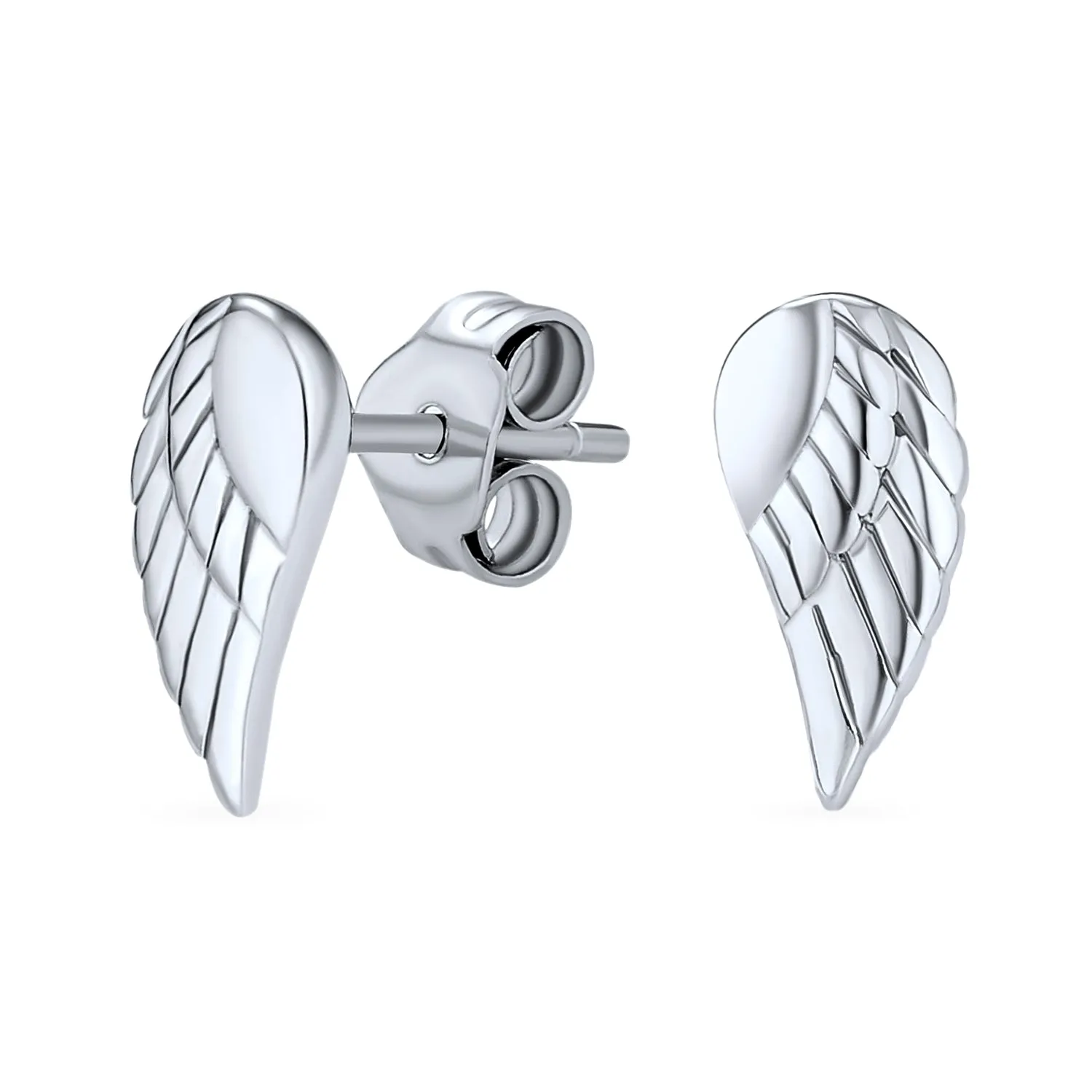 Delicate Guardian Angel Wing Feather Stud Earrings Sterling Silver for Cartilage