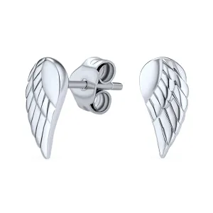 Delicate Guardian Angel Wing Feather Stud Earrings Sterling Silver for Cartilage