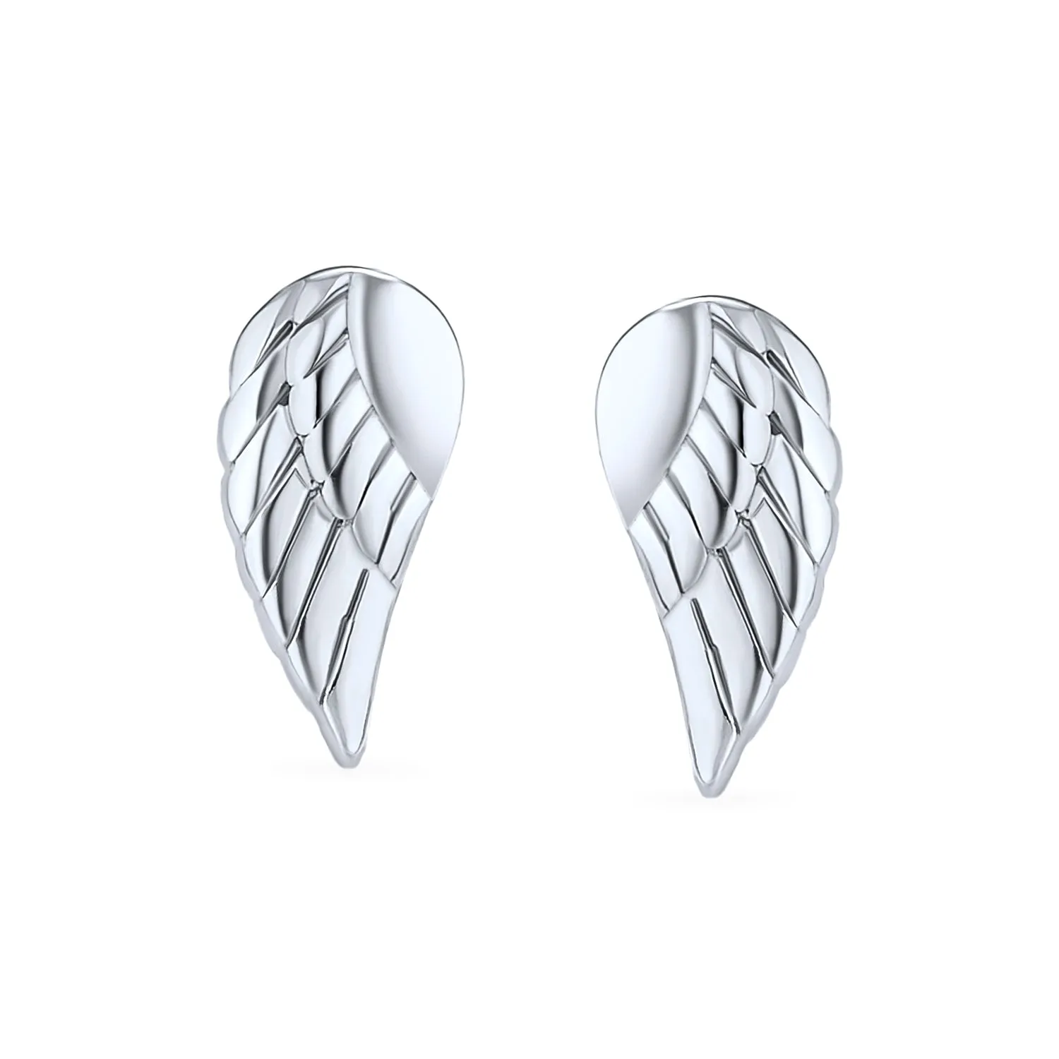 Delicate Guardian Angel Wing Feather Stud Earrings Sterling Silver for Cartilage