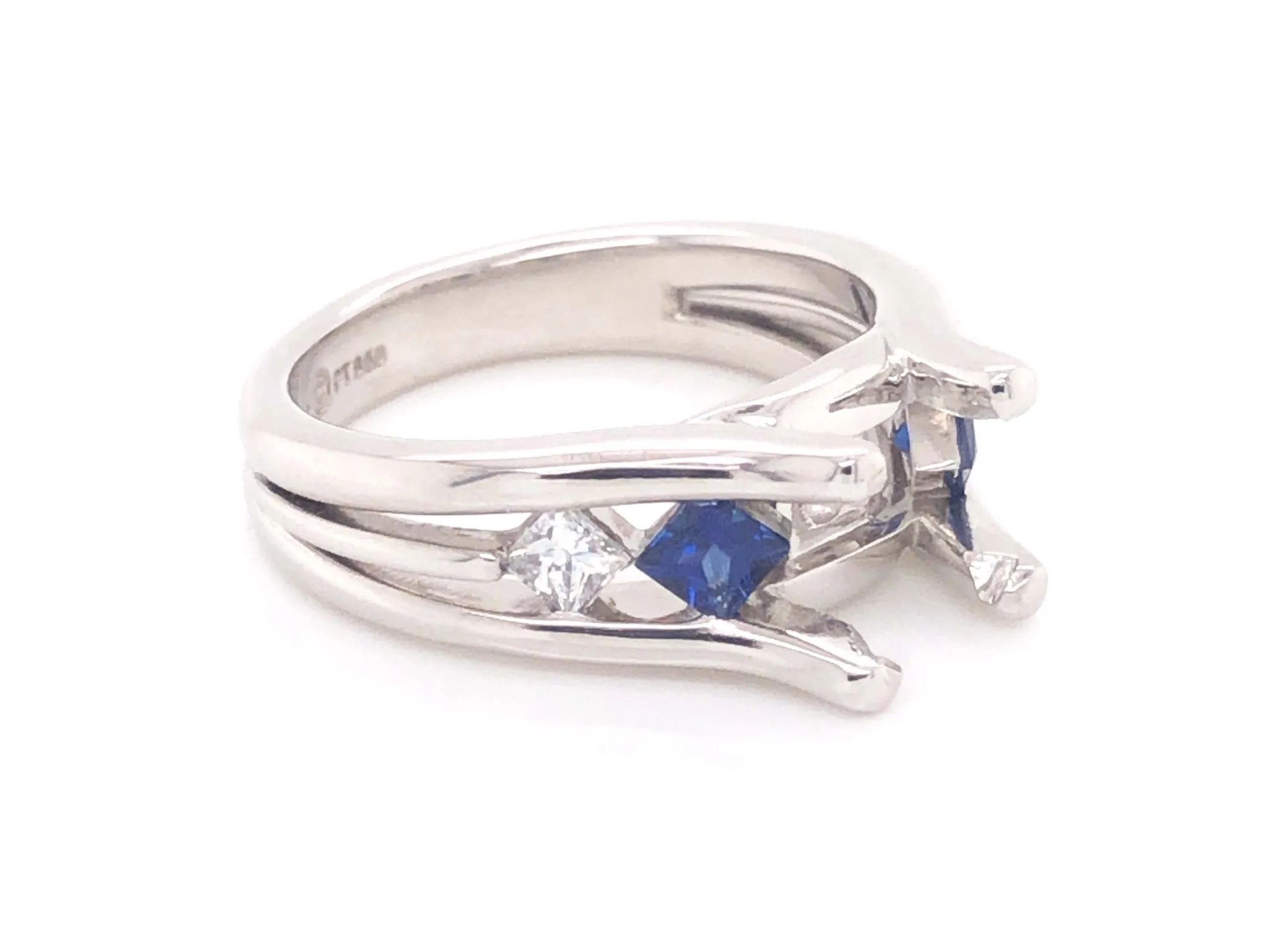 Diamond and Sapphire Platinum Engagement Ring, Semi-mount