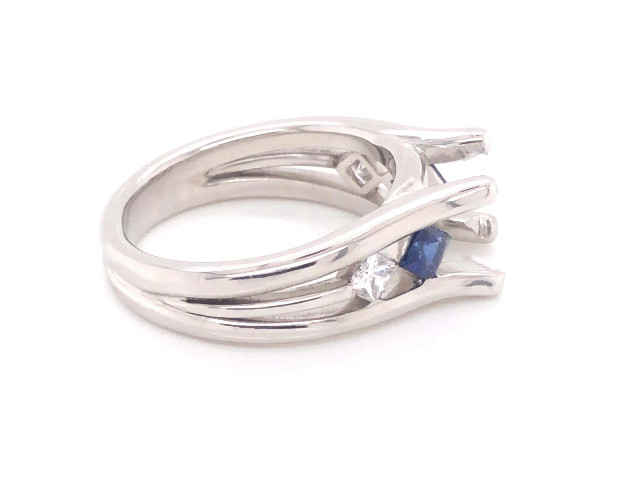 Diamond and Sapphire Platinum Engagement Ring, Semi-mount