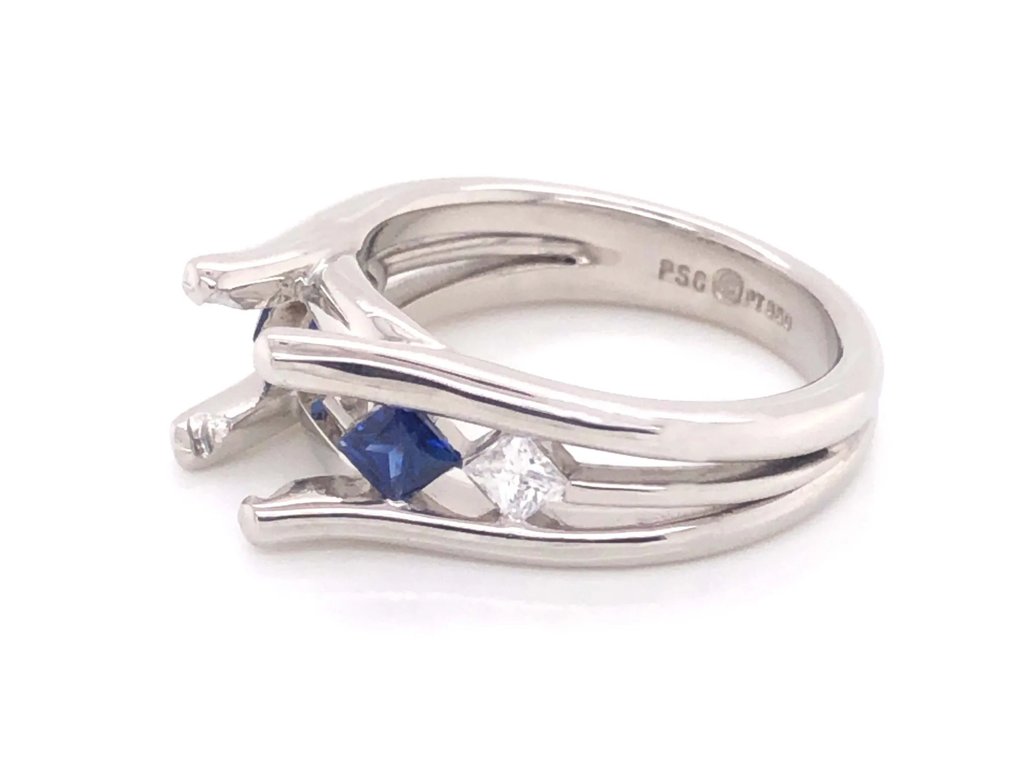 Diamond and Sapphire Platinum Engagement Ring, Semi-mount