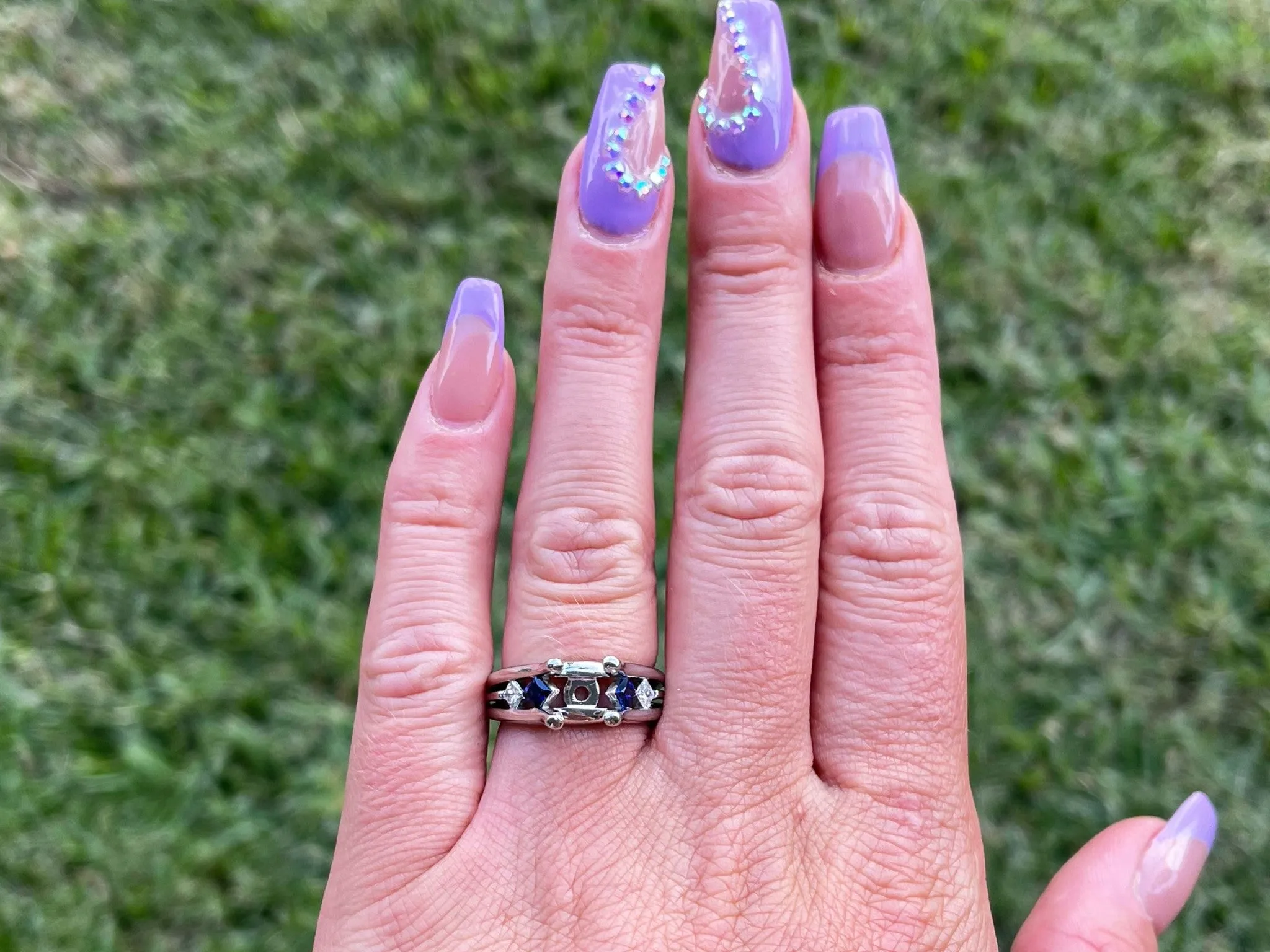 Diamond and Sapphire Platinum Engagement Ring, Semi-mount