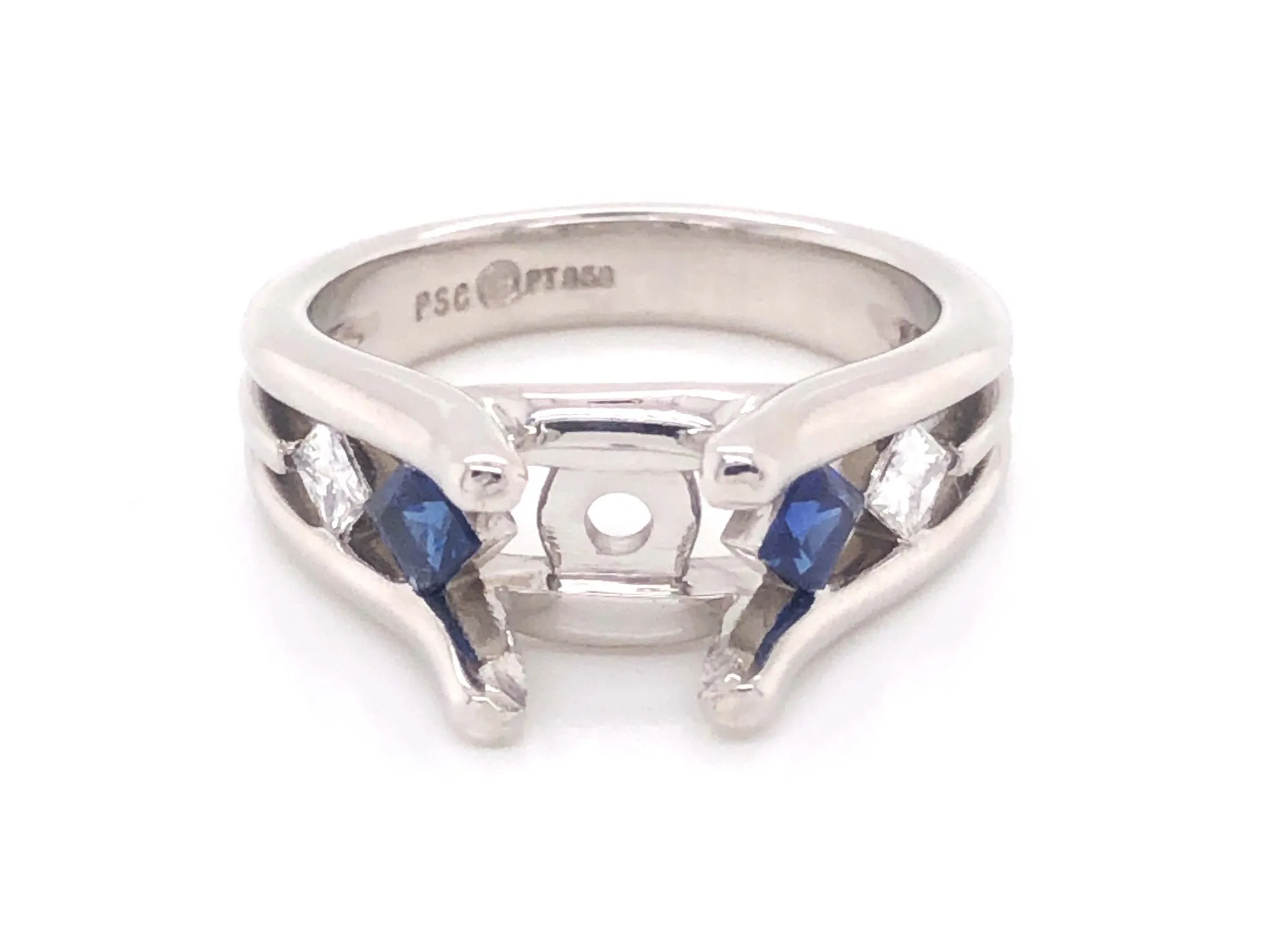 Diamond and Sapphire Platinum Engagement Ring, Semi-mount
