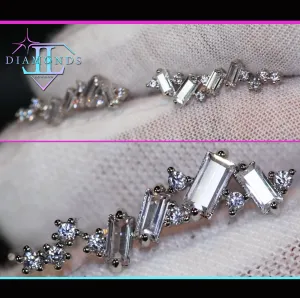 Diamond Baguette Earrings | Baguette Ear Studs | Womens Earrings | Womens Diamond Ear Studs | Baguette Earrings | Cuff Earrings | Ear Studs