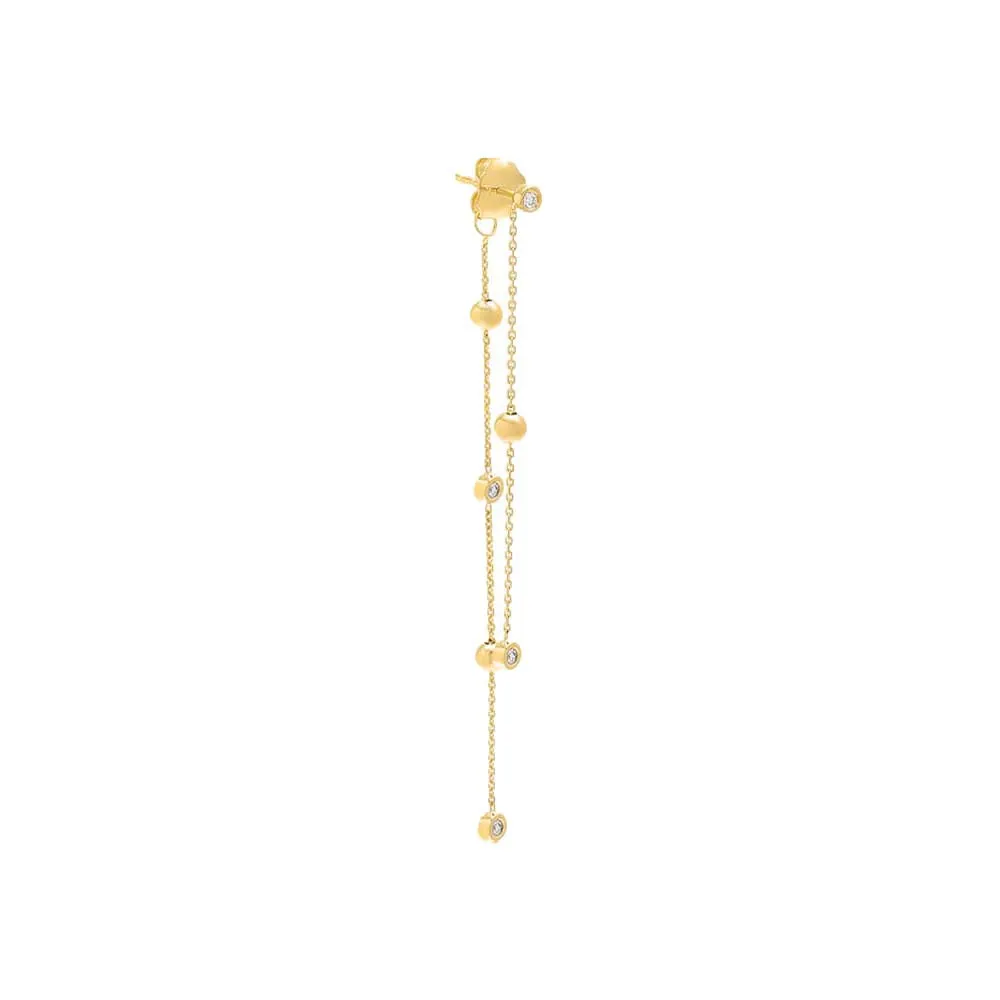 Diamond Ball Chain Front Back Drop Stud Earring 14K
