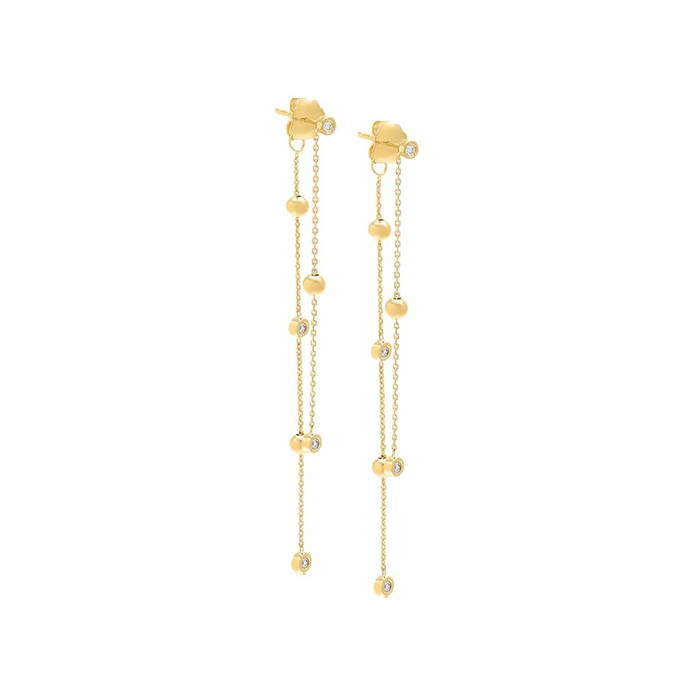 Diamond Ball Chain Front Back Drop Stud Earring 14K