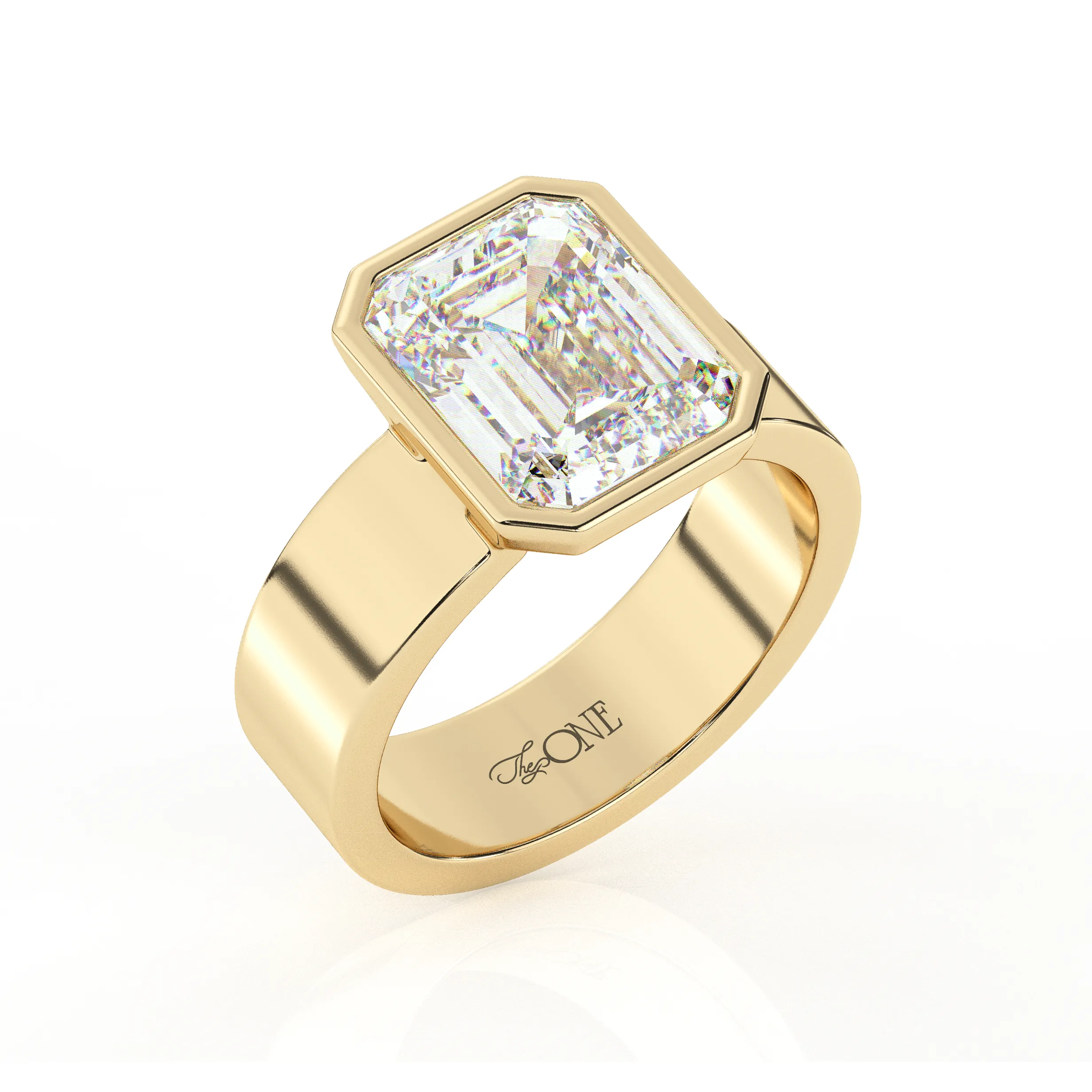 Diamond Emerald Bezel Solitaire on a Cigar Band