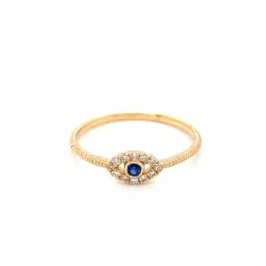 DIAMOND EVIL EYE RING | 14K GOLD & BLUE SAPPHIRE
