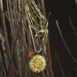 Diamond, rainbow opal   gold mosaic necklace