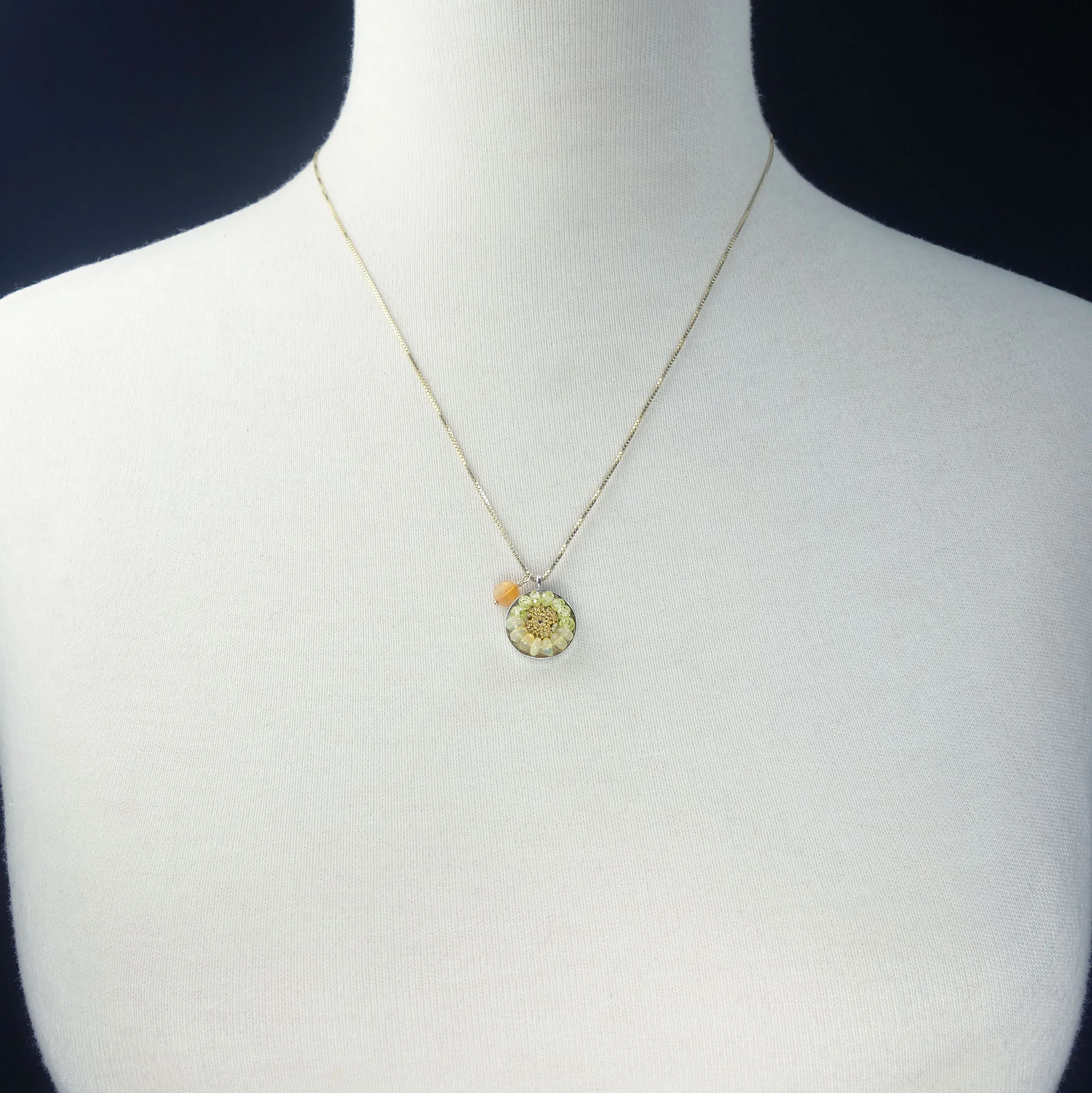 Diamond, rainbow opal   gold mosaic necklace