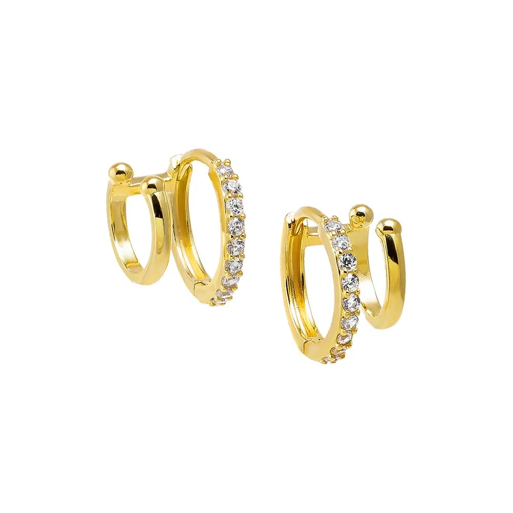 Diamond Solid/Pave Huggie X Ear Cuff Earring 14K