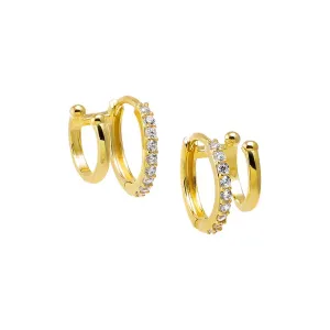 Diamond Solid/Pave Huggie X Ear Cuff Earring 14K