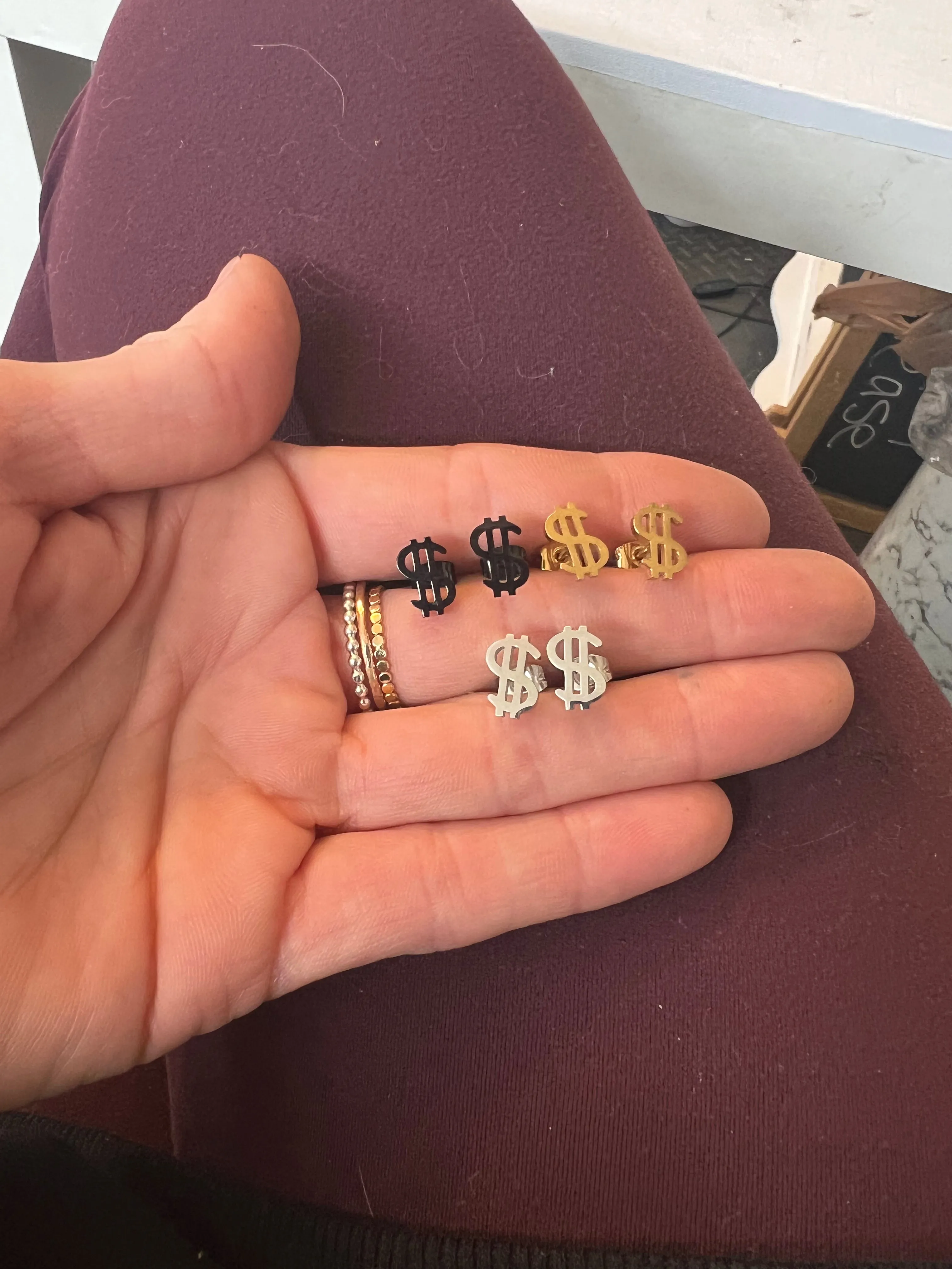 Dollar Sign Stainless Steel Studs Earrings