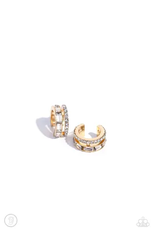 Don't Sweat The Small CUFF - Gold - White Rhinestone Paparazzi Ear Cuff Earrings