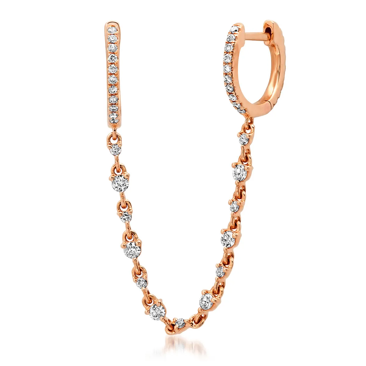 Double Diamond Huggie Earrings with Diamond Chain