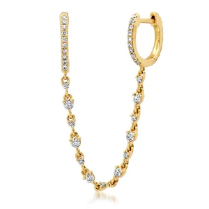 Double Diamond Huggie Earrings with Diamond Chain