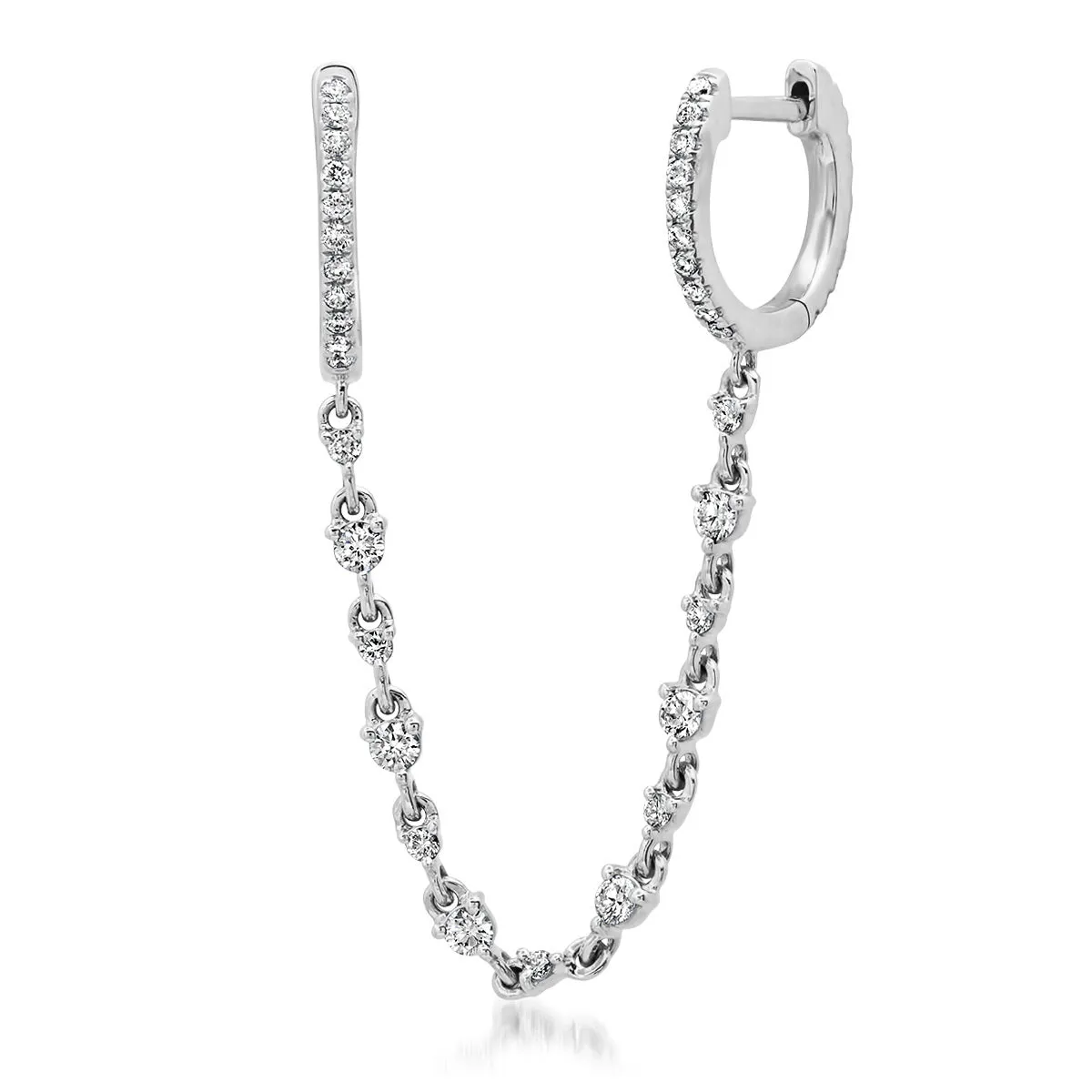 Double Diamond Huggie Earrings with Diamond Chain