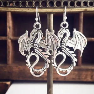 Dragon Earrings in Silver Large Size