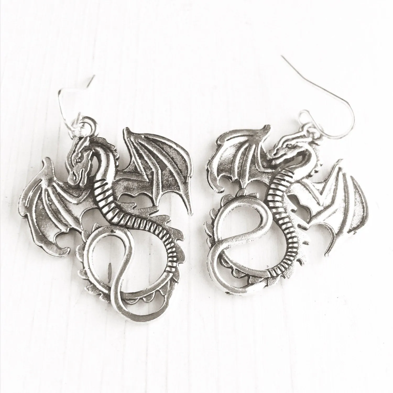 Dragon Earrings in Silver Large Size