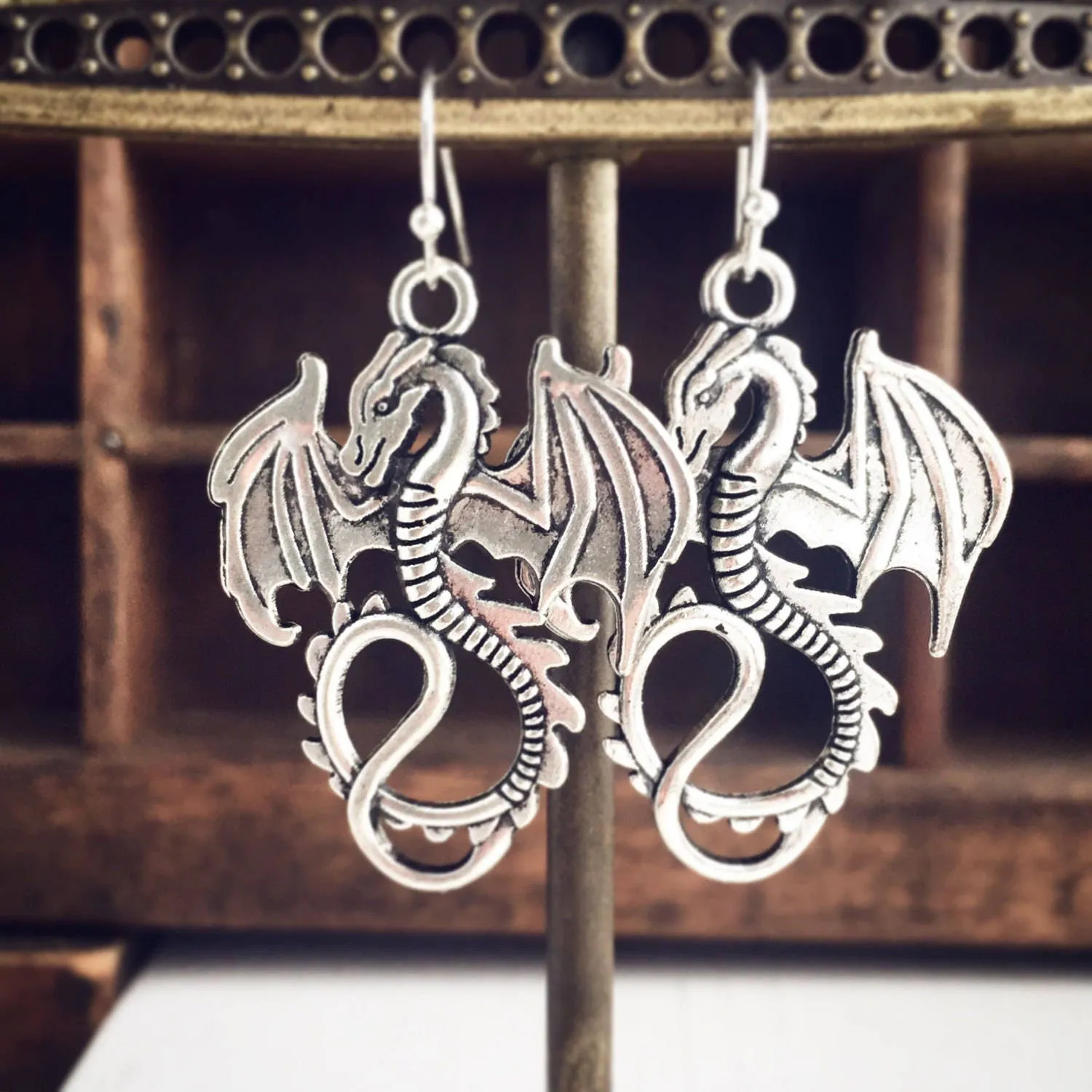 Dragon Earrings in Silver Large Size
