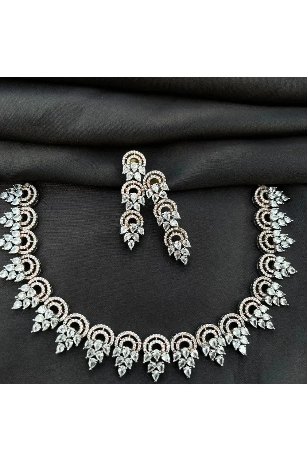 Dual Tone American Diamond Necklace | Cz Jewellery Necklace Set
