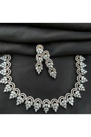 Dual Tone American Diamond Necklace | Cz Jewellery Necklace Set