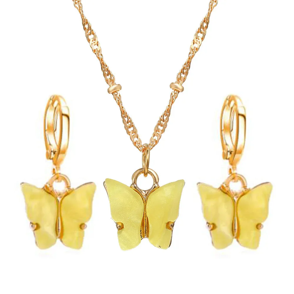 Earrings Necklaces Set for Women Heart-shaped Zircon Pink Crystal Pendant Necklace Women's Jewelry Exquisite Gifts