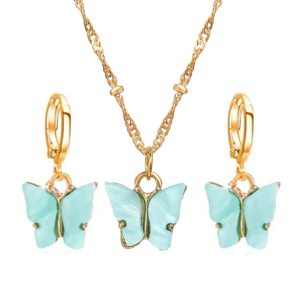 Earrings Necklaces Set for Women Heart-shaped Zircon Pink Crystal Pendant Necklace Women's Jewelry Exquisite Gifts