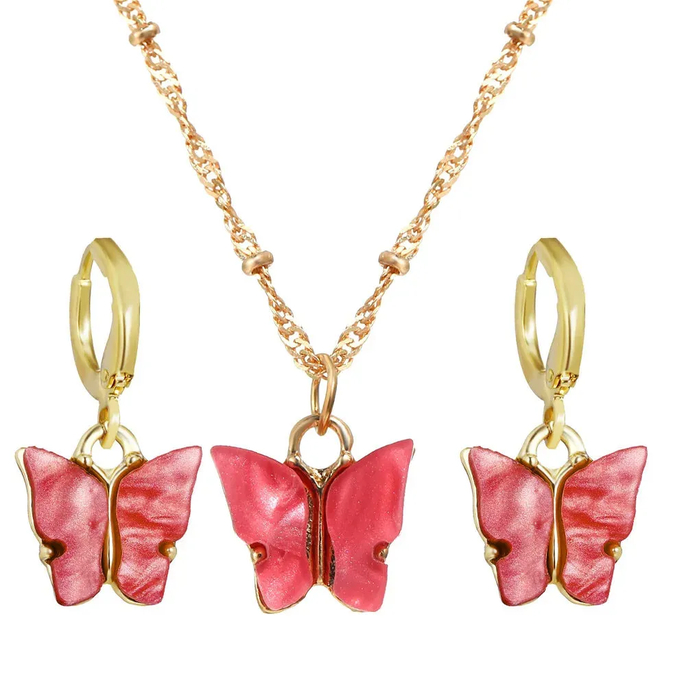 Earrings Necklaces Set for Women Heart-shaped Zircon Pink Crystal Pendant Necklace Women's Jewelry Exquisite Gifts