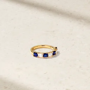 East-West Emerald Cut Sapphire and Diamond Band