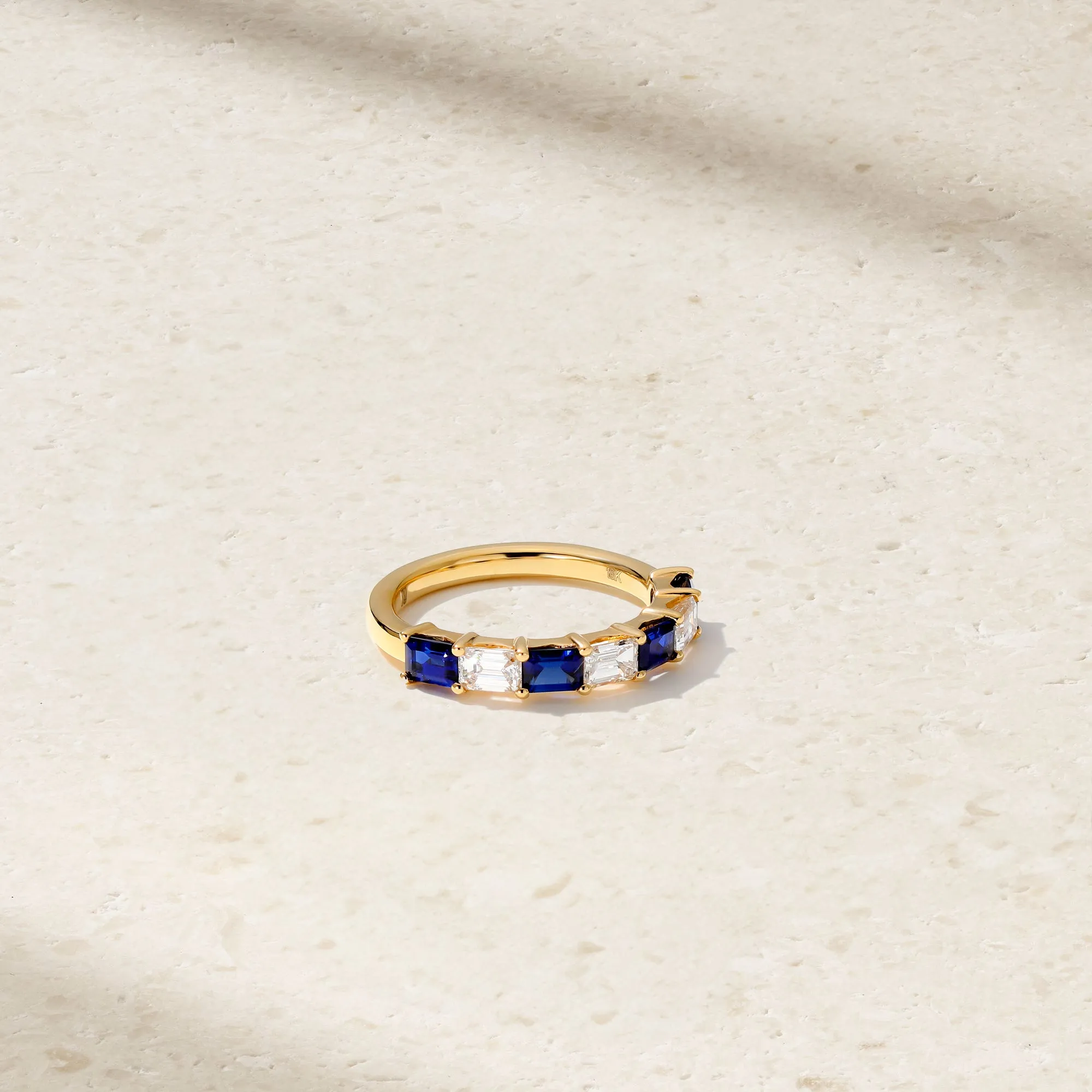 East-West Emerald Cut Sapphire and Diamond Band