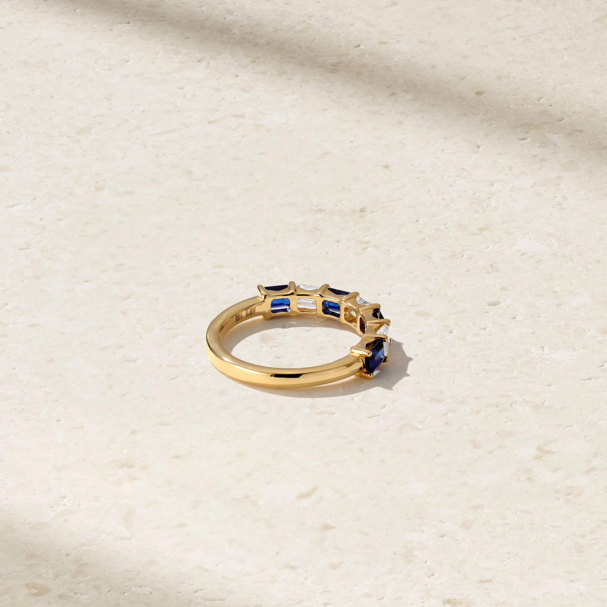 East-West Emerald Cut Sapphire and Diamond Band