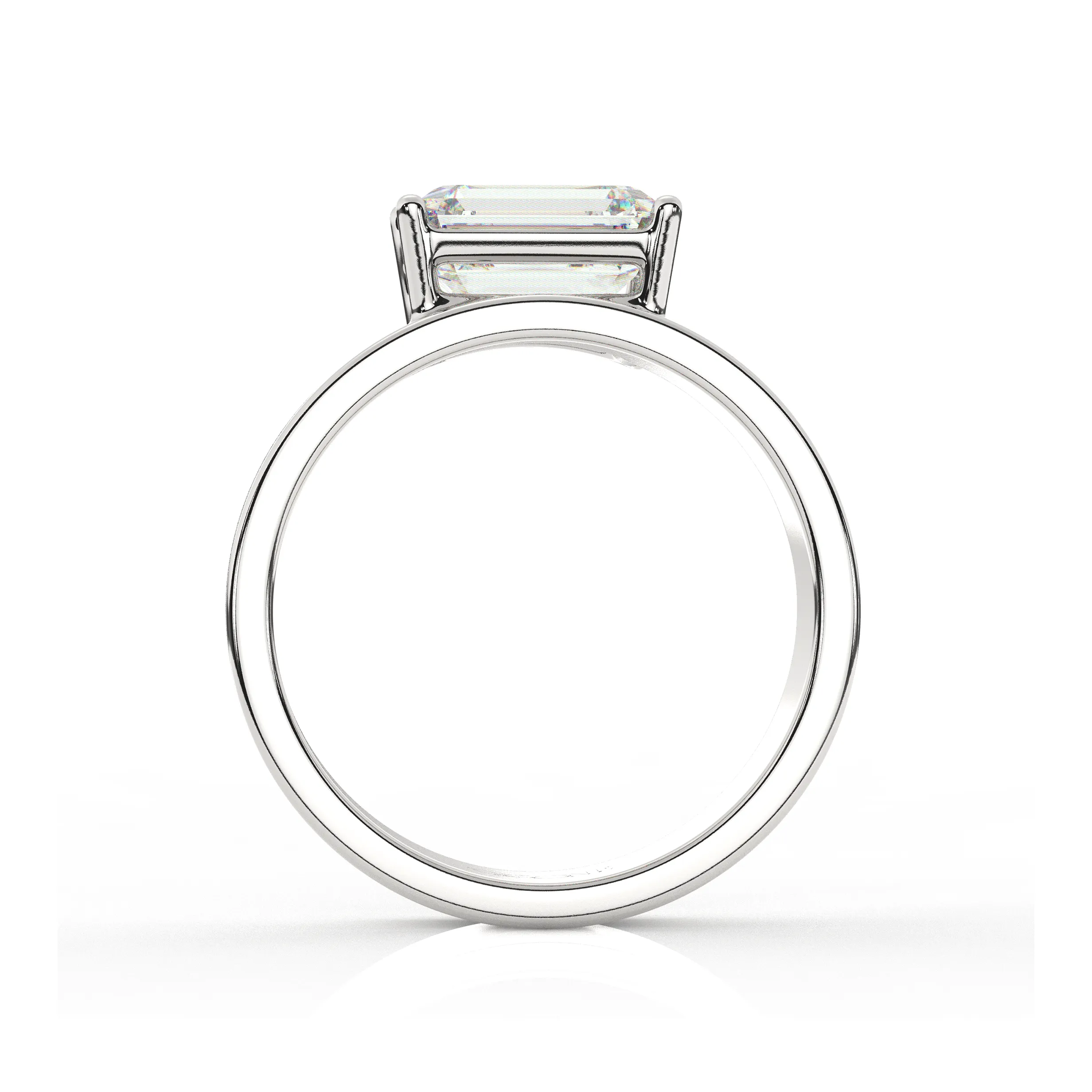 East-West Set Emerald Solitaire Diamond Ring and Cigar Band Set