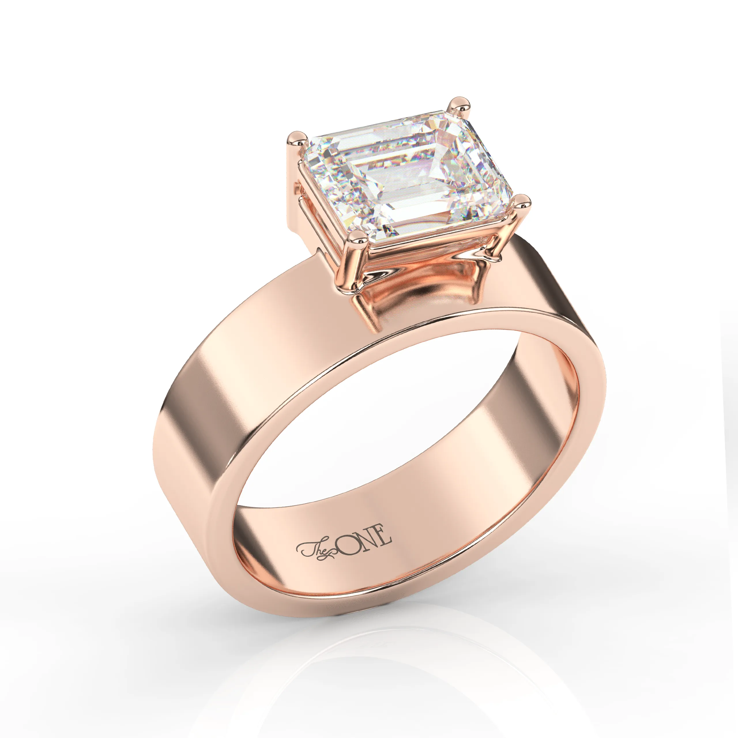 East-West Set Emerald Solitaire Diamond Ring and Cigar Band Set