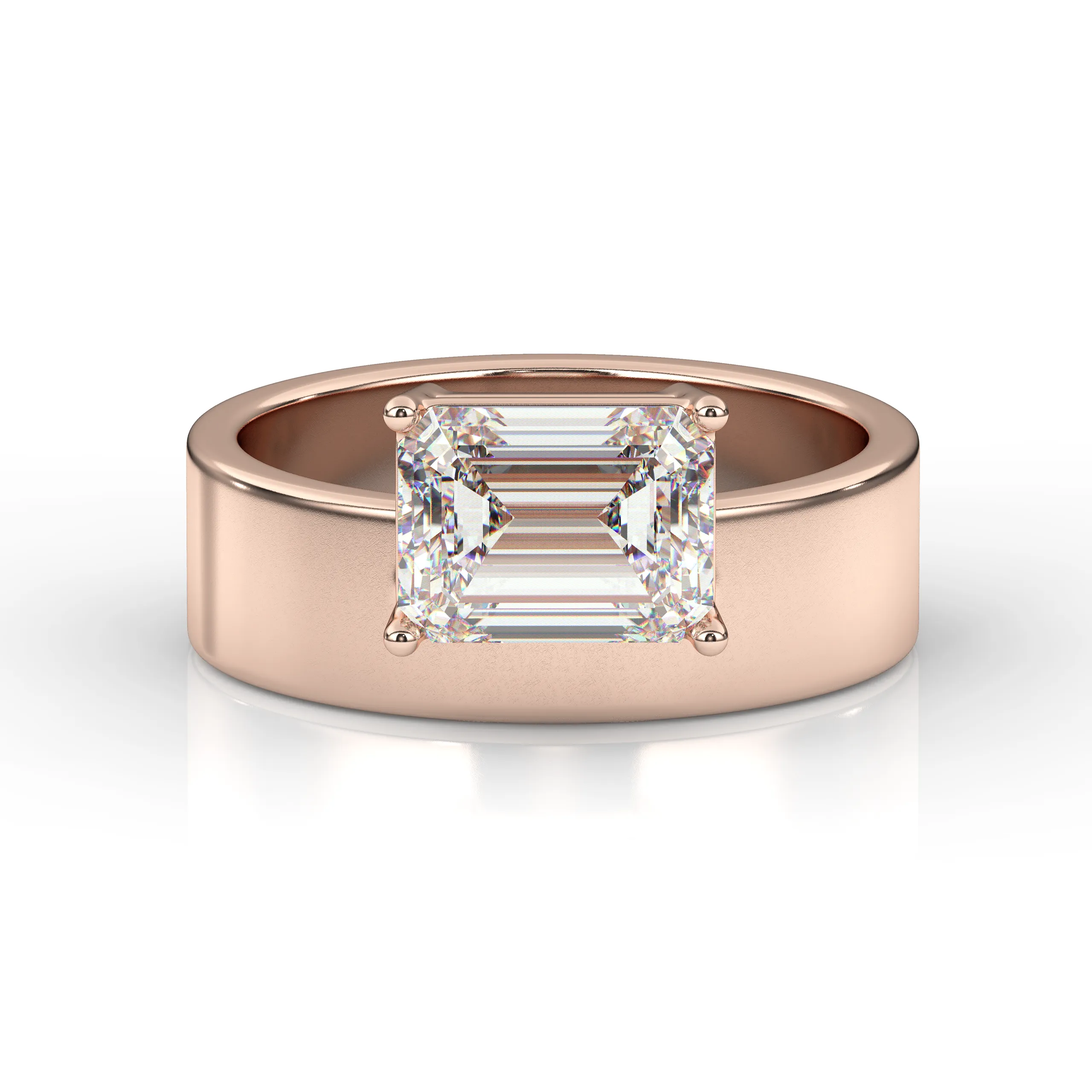 East-West Set Emerald Solitaire Diamond Ring and Cigar Band Set