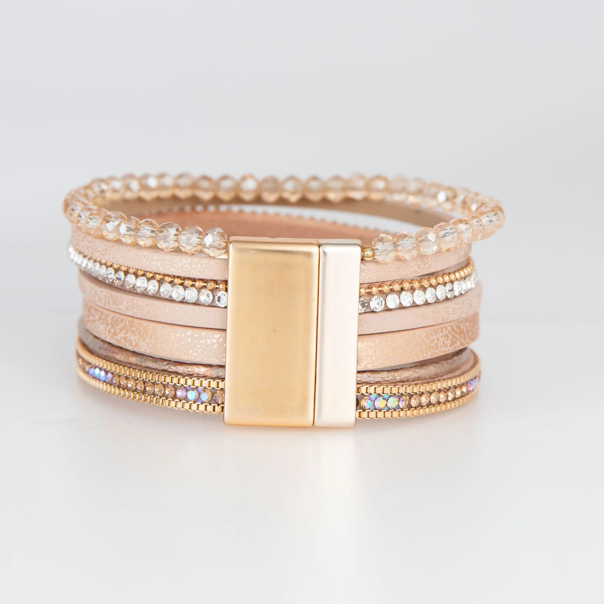 Edie Leather Multi Row Feather Magnetic Bracelet