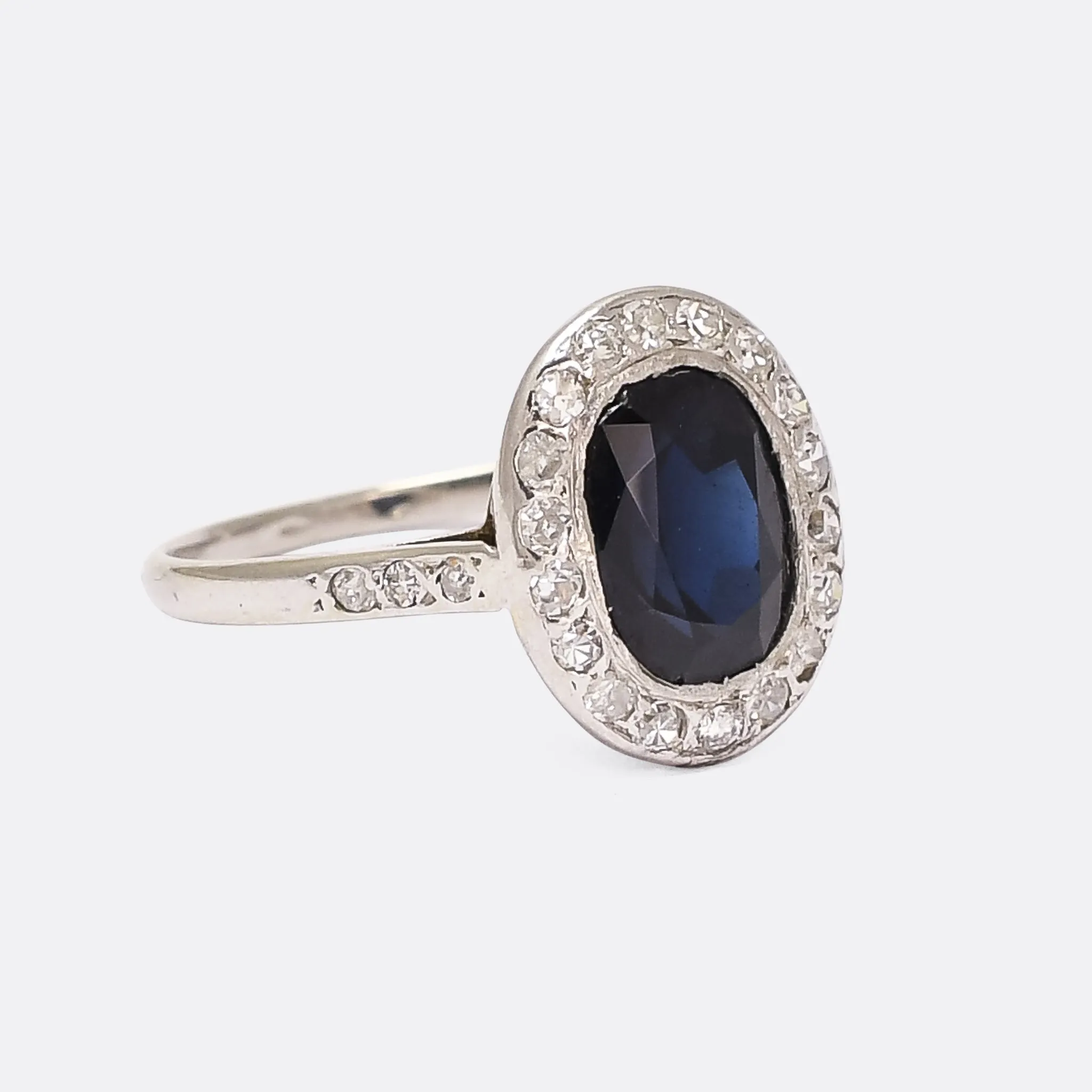 Edwardian Sapphire & Diamond Oval Cluster Ring