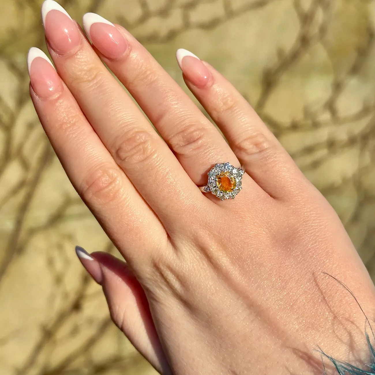 Edwardian Style Yellow Sapphire Diamond Cluster Ring 0.60ct Sapphire
