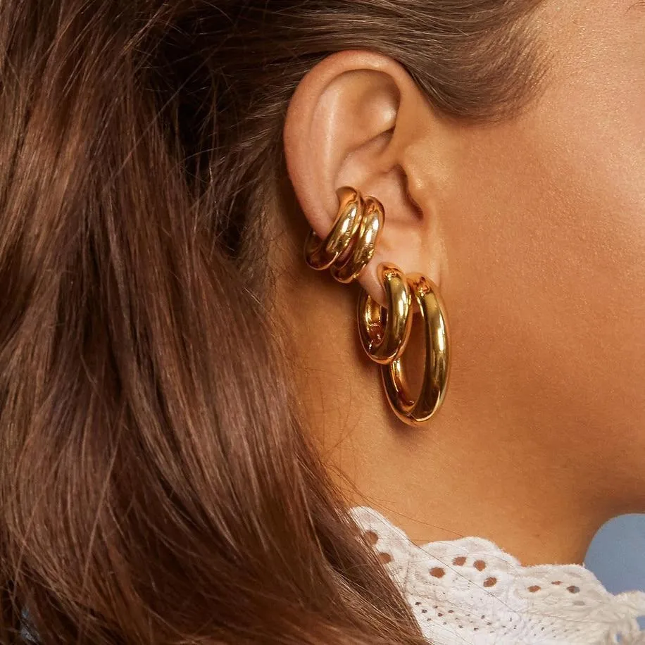 Elegant Simple Big Geometric Hoop Earrings Stainless Steel  In Gold Circle Earrings Color For Women
