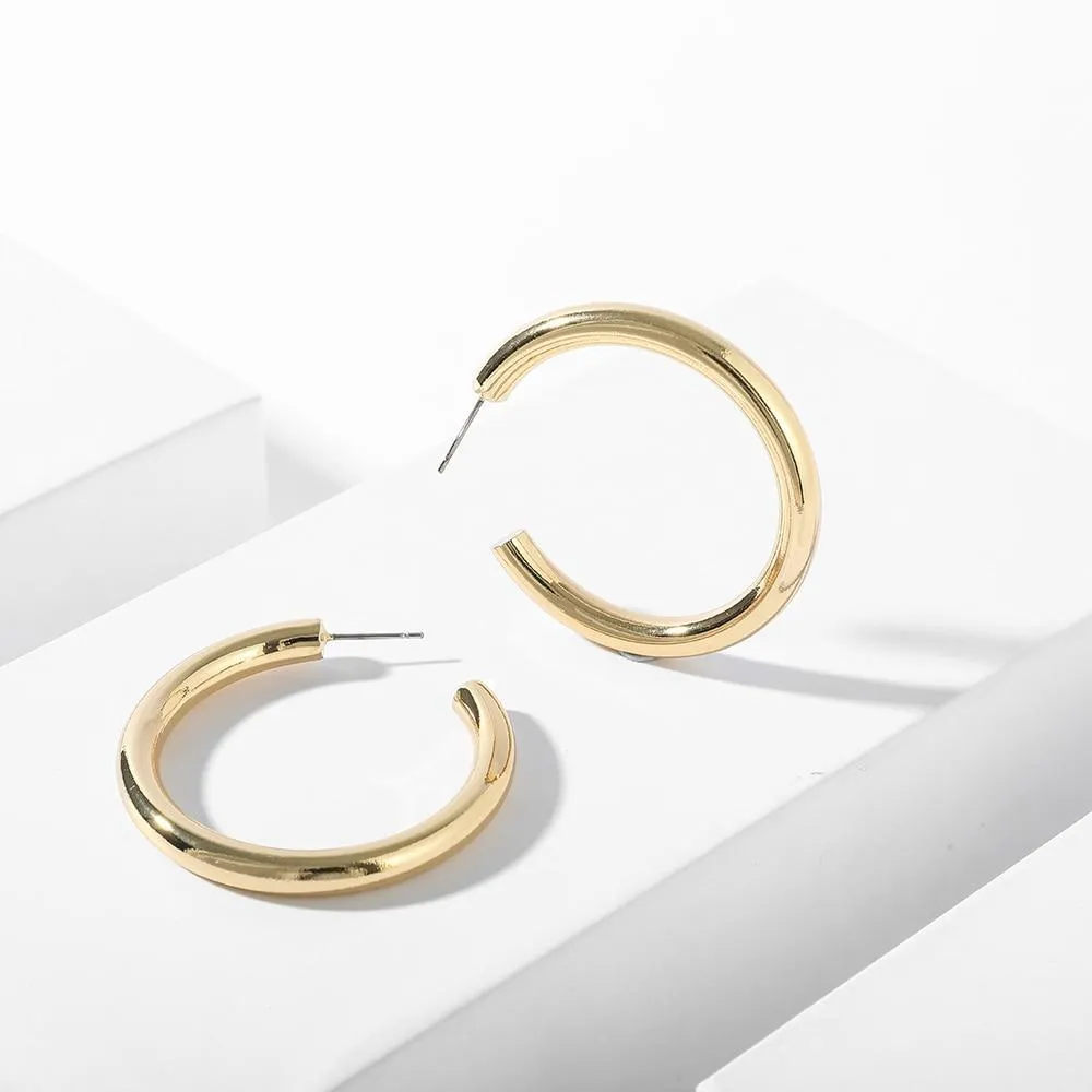 Elegant Simple Big Geometric Hoop Earrings Stainless Steel  In Gold Circle Earrings Color For Women