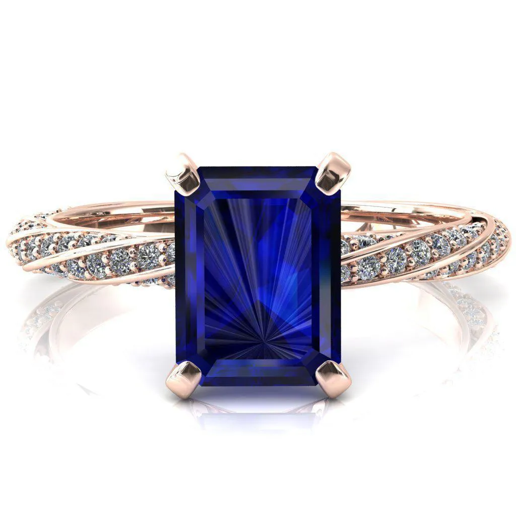 Elysia Emerald Blue Sapphire 4 Prong 3/4 Eternity Diamond Accent Ring