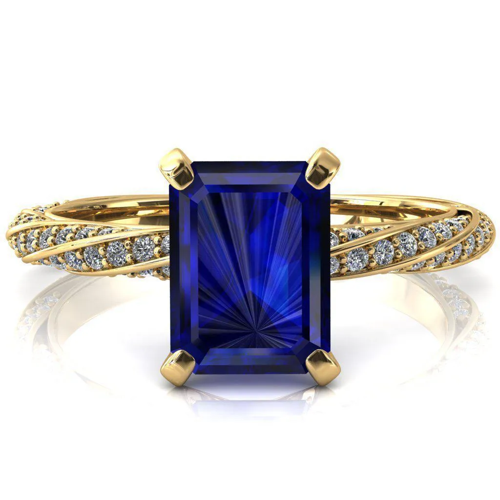 Elysia Emerald Blue Sapphire 4 Prong 3/4 Eternity Diamond Accent Ring